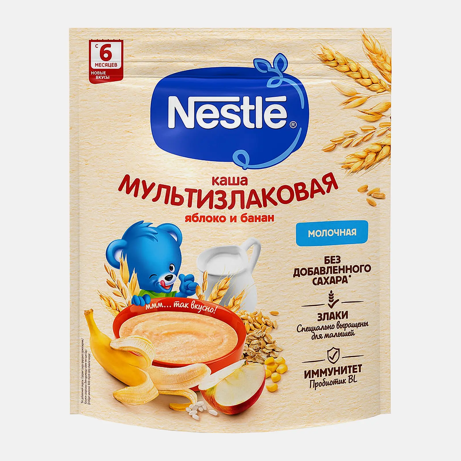 Изображение товара Молочная мультизлаковая каша Nestlé с яблоком и бананом 200 г для малышей от 6 месяцев