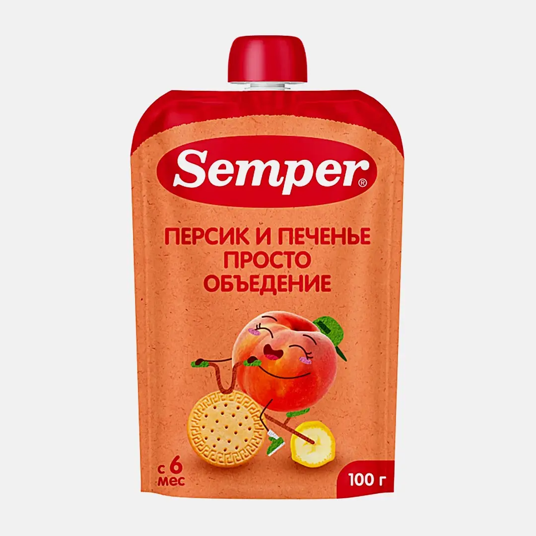 Пюре из персика и банана с печеньем с 6 месяцев Semper 100г Пюре из персика и банана с печеньем с 6 месяцев Semper 100г