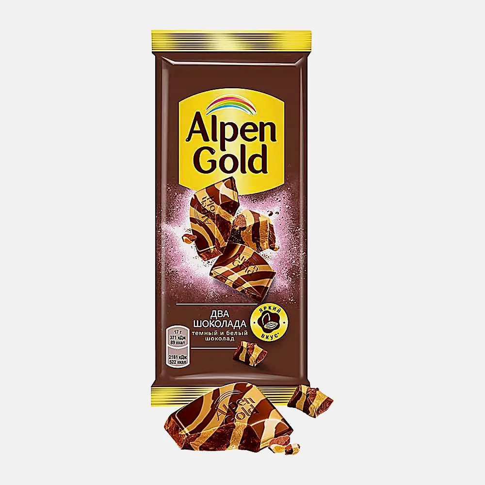 Шоколад Alpen Gold Два шоколада темный и белый 80г - фото 3 Шоколад Alpen Gold Два шоколада темный и белый 80г - фото 3
