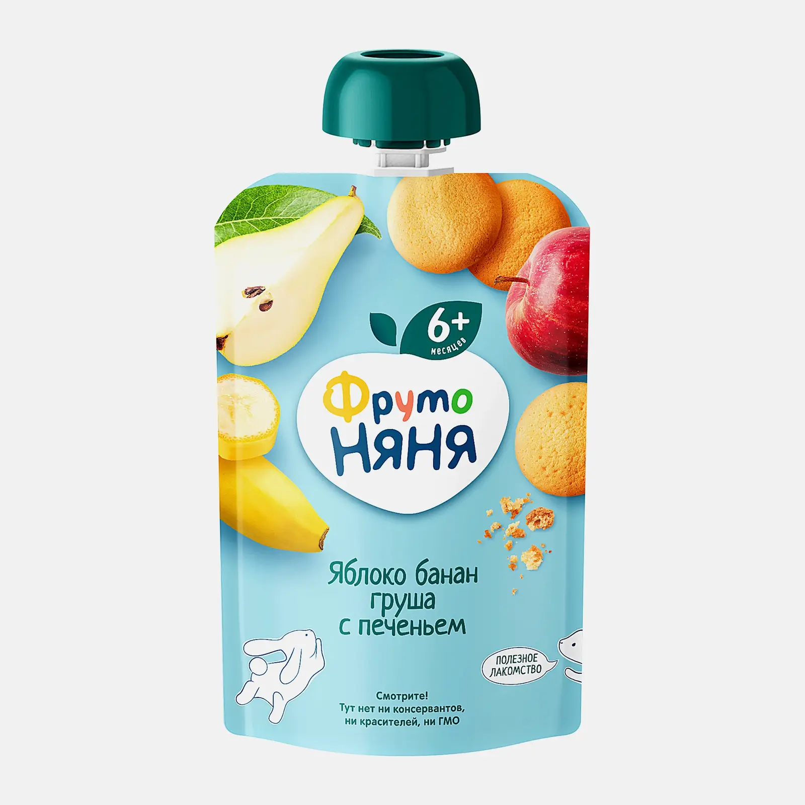 Изображение товара Пюре из яблока, банана и груши с печеньем для малышей 90г Фрутоняня