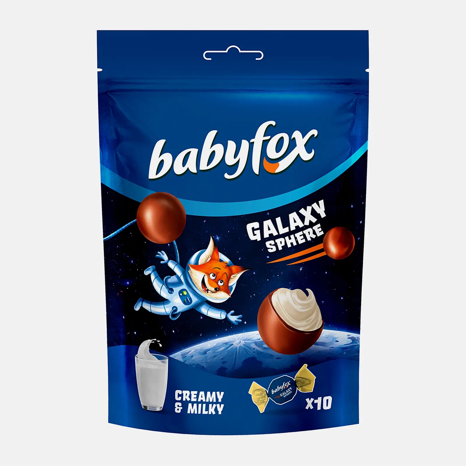Изображение товара Конфеты Galaxy Sphere шоколадные с молочной начинкой Babyfox 130г