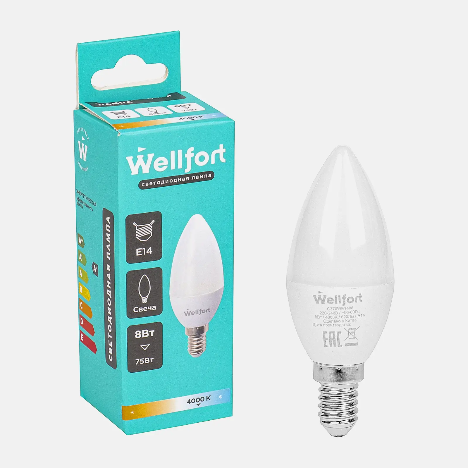 Изображение товара Светодиодная лампа Wellfort свеча 8Вт Е14 холодный свет