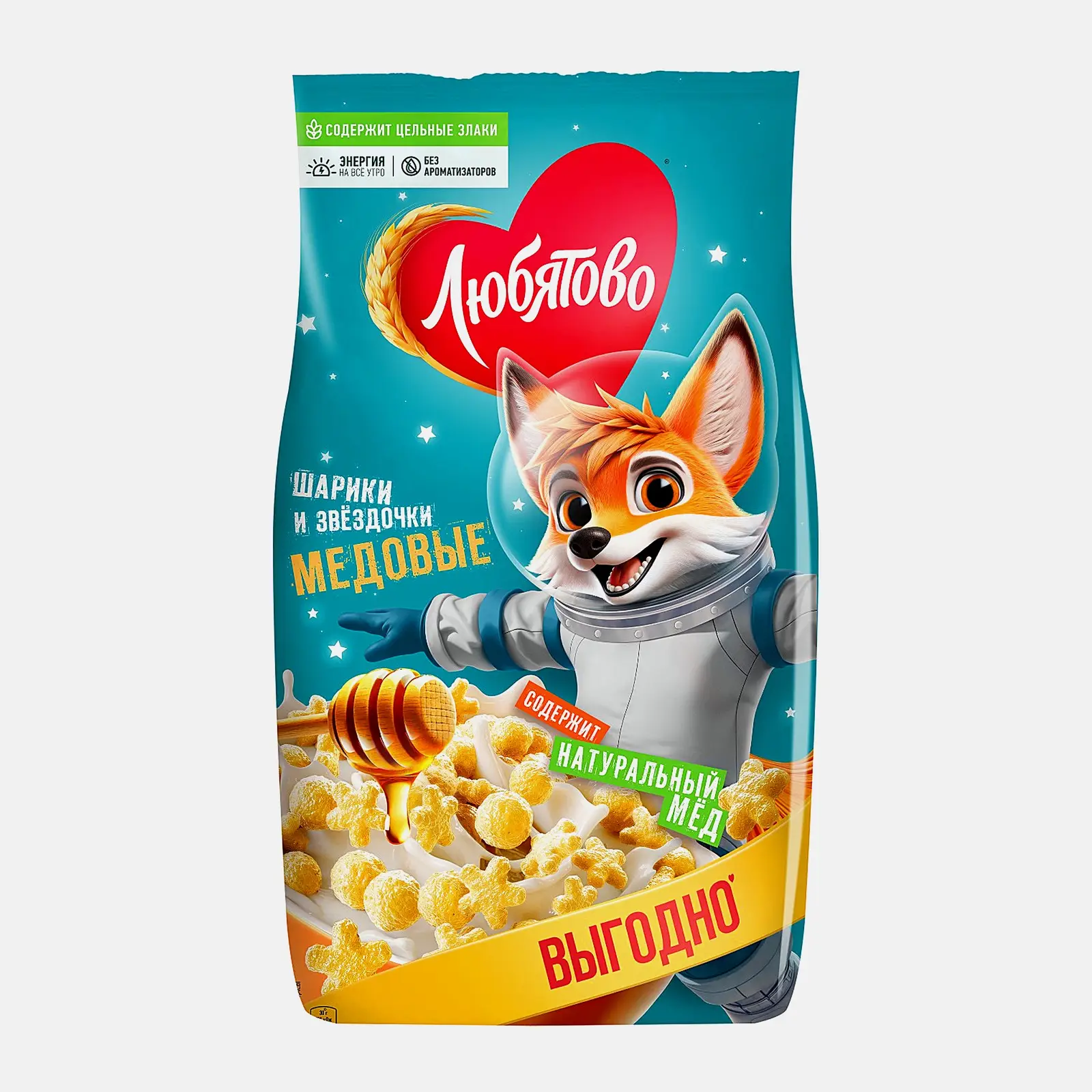 Изображение товара Любятово Медовые шарики и звездочки 420 г - натуральный завтрак из зерновых