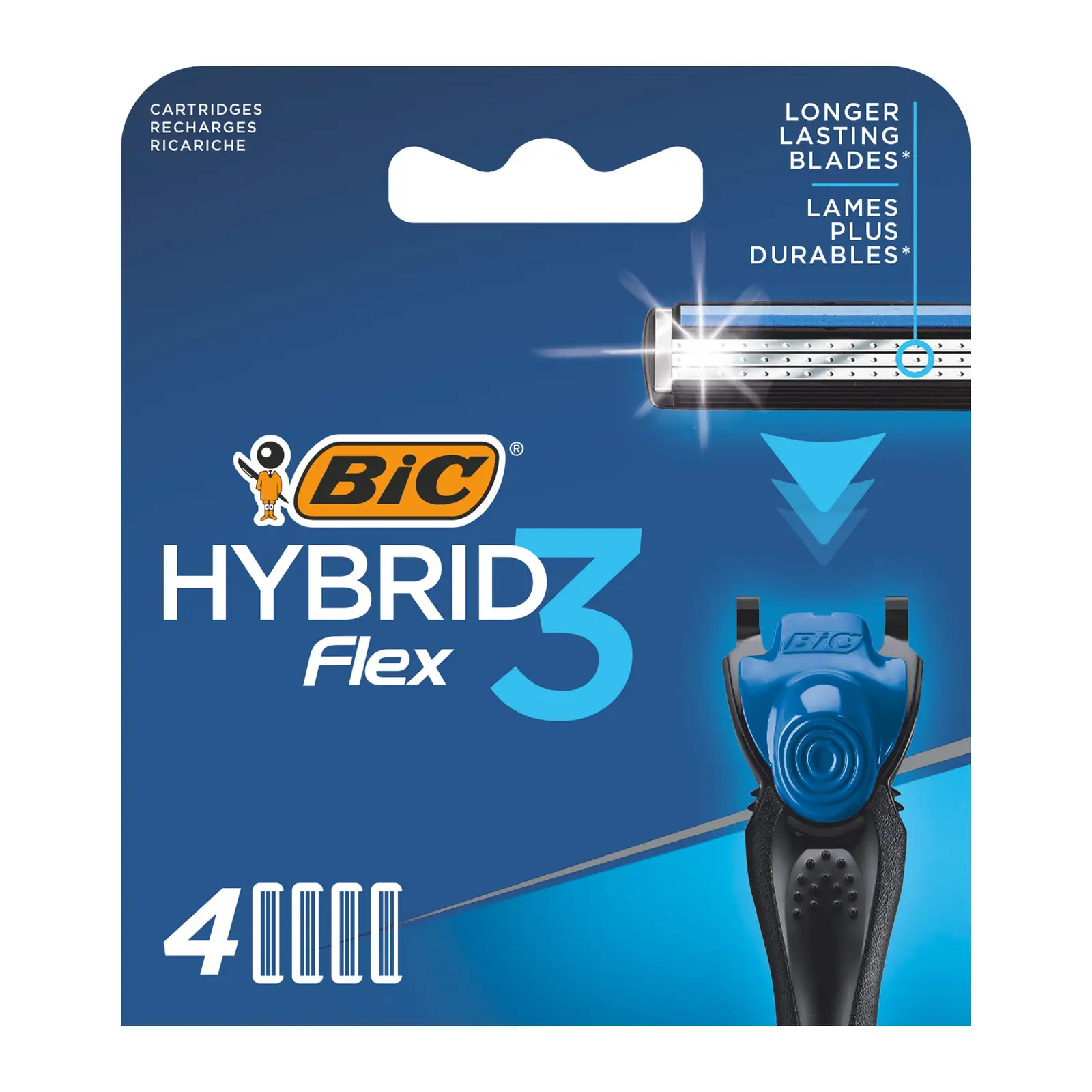Сменные кассеты для мужской бритвы BIC Hybrid 3 Flex 3 подвижных лезвия 4шт