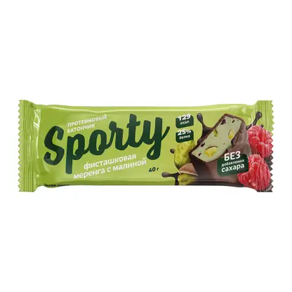 Изображение товара Батончик протеиновый Sporty Фисташковый меренга малина 40г