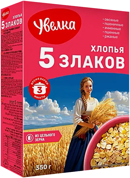 Изображение товара Хлопья Увелка 5-ти зерновые тонкие 350г