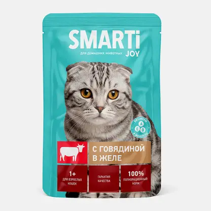 Корм для кошек с говядиной в желе Smarti Joy 75г