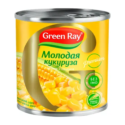 Изображение товара Кукуруза Green Ray сладкая ранняя 340г в консервной банке