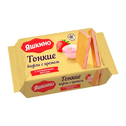 Изображение товара Вафли Яшкино тонкие с кремом с клубничным вкусом 144г