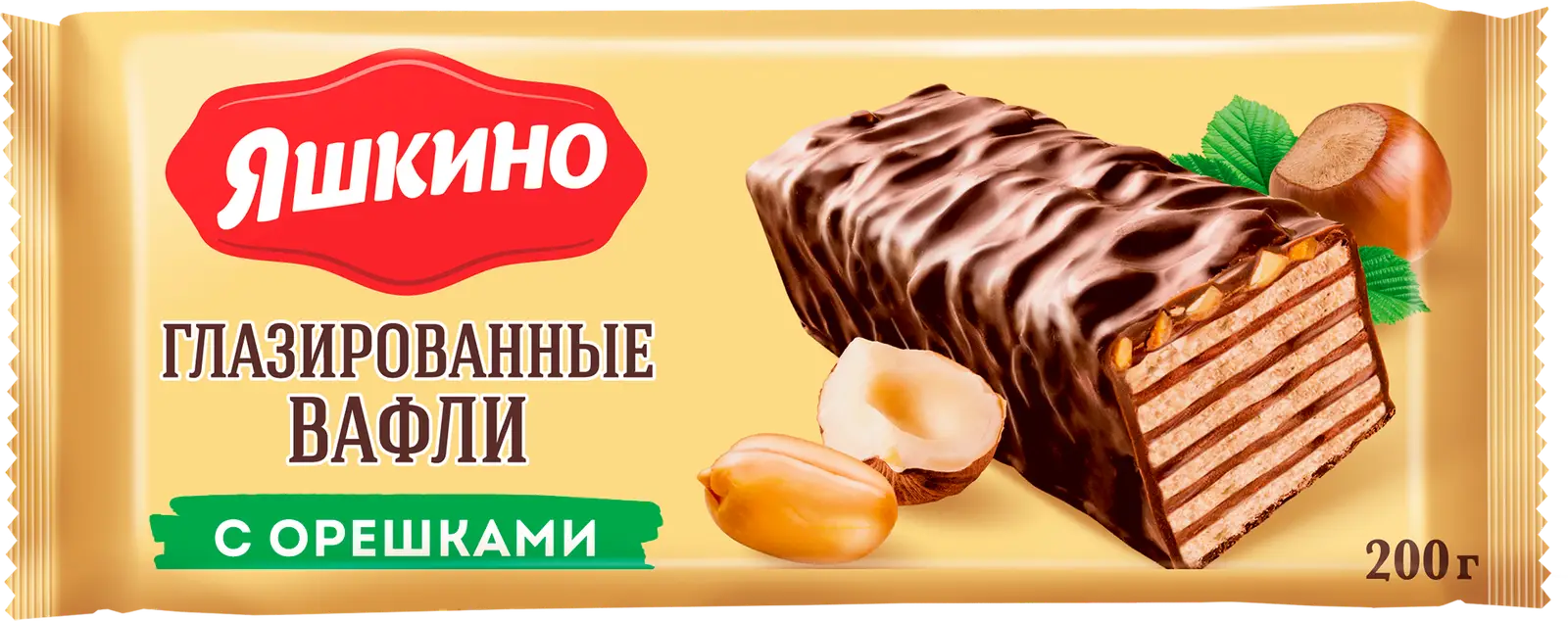 Вафли Яшкино глазированные с орешками 200г — в каталоге на сайте сети  Магнит | Краснодар