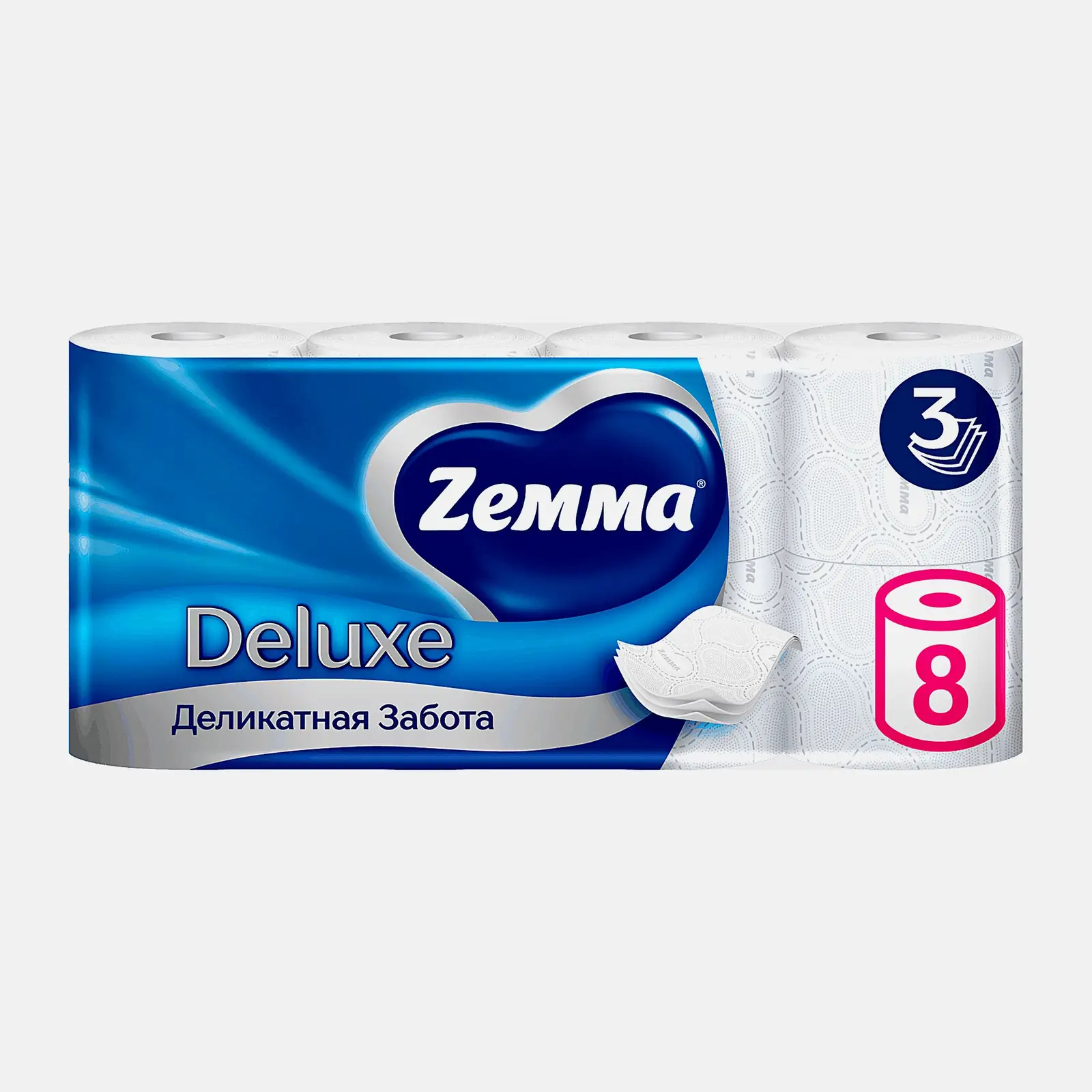 Туалетная бумага белая Deluxe Zemma 8 рулонов 3 слоя