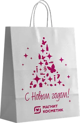 Пакет бумажный Магнит белый Новогодний