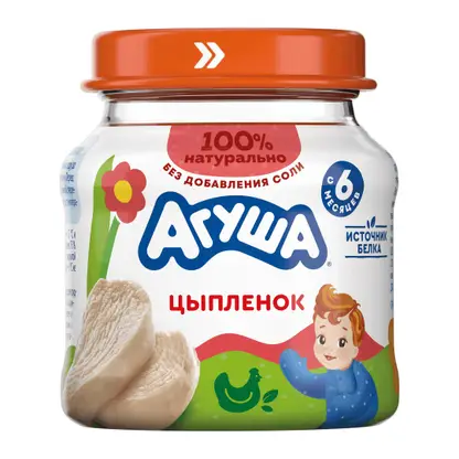 Изображение товара Пюре мясное детское Цыпленок с 6 месяцев Агуша 80г