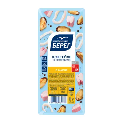 Изображение товара Коктейль из морепродуктов Балтийский берег в масле 200г