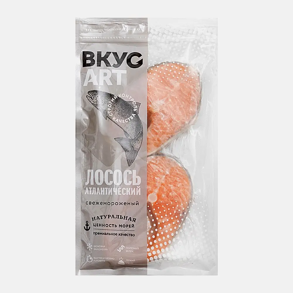Лосось ВкусАрт стейк на коже без головы замороженный 500г