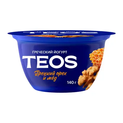Изображение товара Греческий йогурт с грецким орехом и медом Teos 2% 140г натуральный сладкий десерт