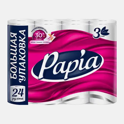 Туалетная бумага Белая Papia 3 слоя 24 рулона