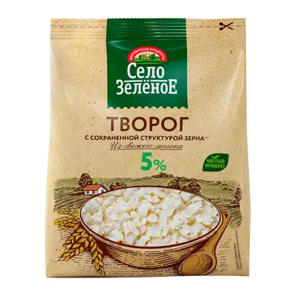 Изображение товара Творог Село Зеленое 5% 300 г - натуральный полезный маложирный продукт