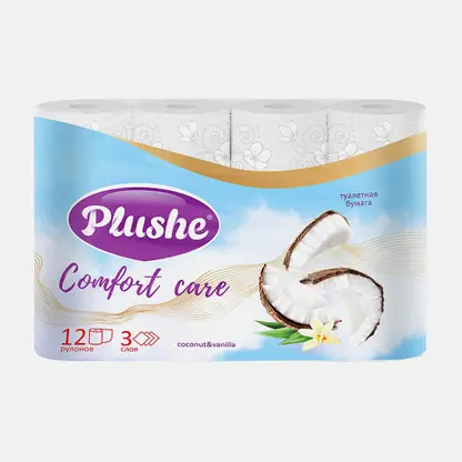 Туалетная бумага Plushe Comfort Кокос/Лилия/Нектарин 3 слоя 12 рулона в ассортименте