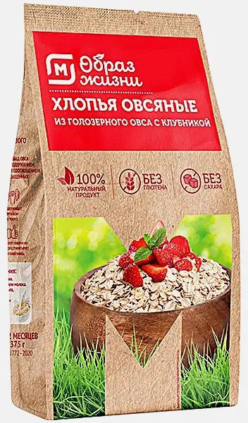 Хлопья овсяные без глютена с клубникой М Образ Жизни 375г