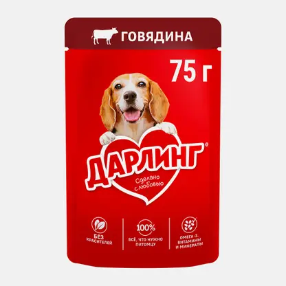 Влажный корм для собак в подливе с говядиной Дарлинг 75г
