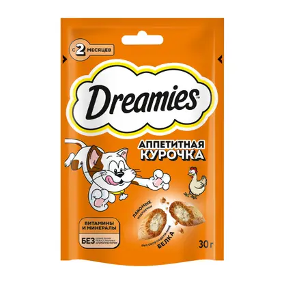 Изображение товара Лакомство для кошек с курицей Dreamies 30г Изображение товара Лакомство для кошек с курицей Dreamies 30г