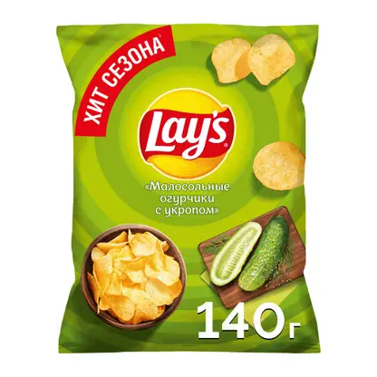 Изображение товара Чипсы Lays Малосольные огурчики с укропом 140г