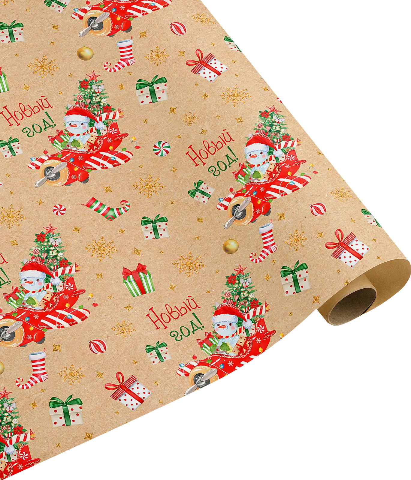 Упаковочная бумага Пакетико новогодняя в стиле крафт 70*100см