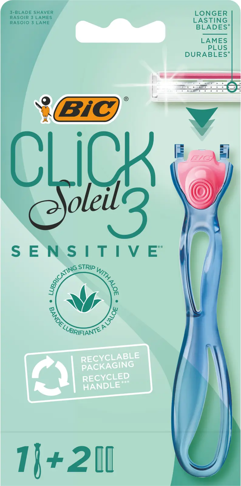 Станок бритвенный Bic Click 3 Soleil Sensitive женский 2 кассеты 3 лезвия —  в каталоге на сайте Магнит Косметик | Краснодар