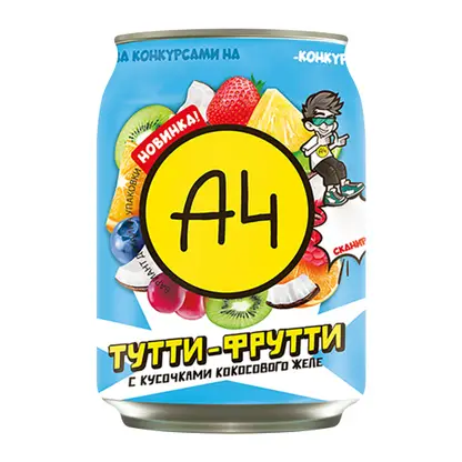 Изображение товара Напиток А4 Тутти фрути с кусочками кокосового желе 240мл