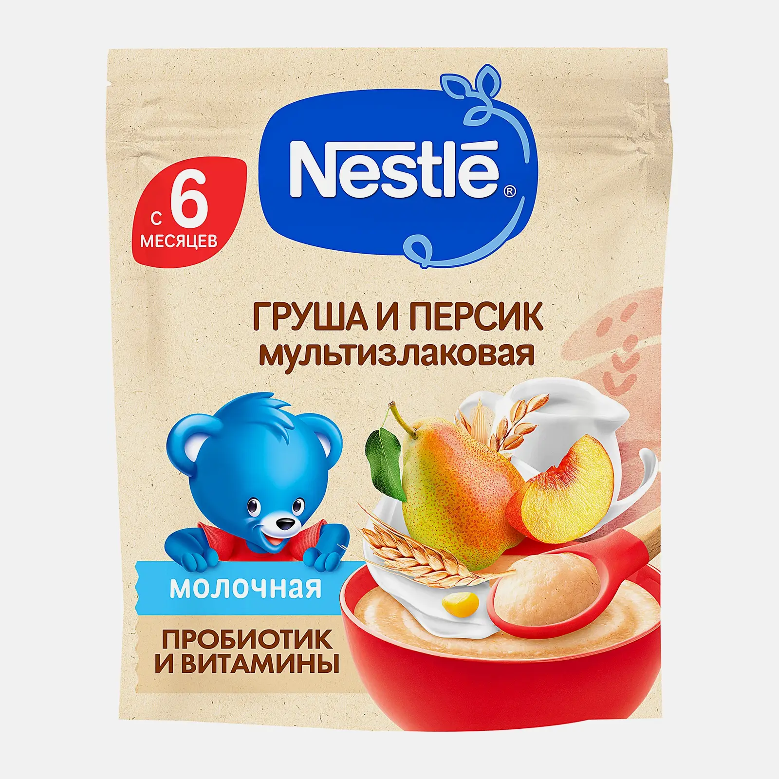 Каша детская молочная мультизлаковая груша и персик с 6 месяцев Nestle 200г
