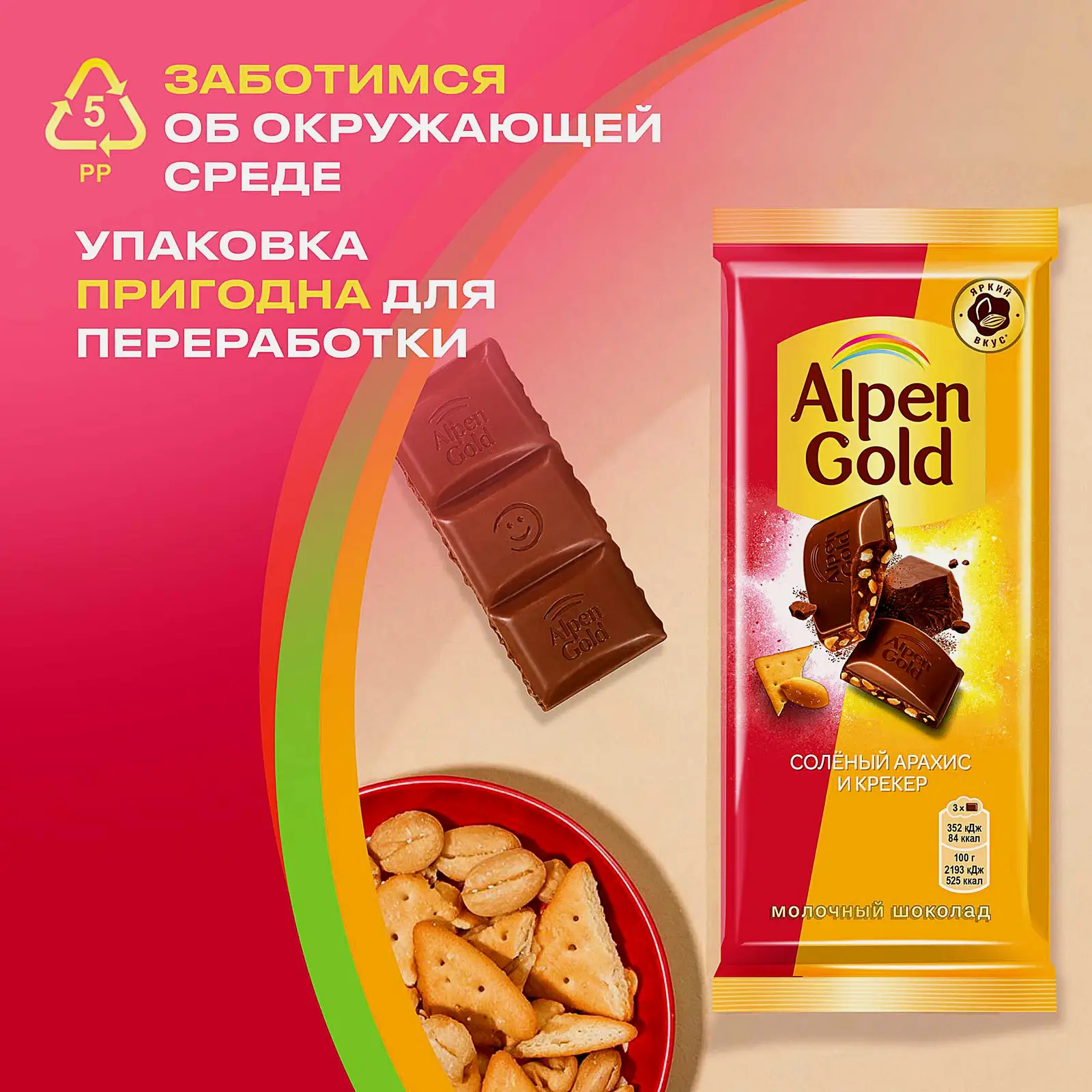 Шоколад Alpen Gold молочный Соленый арахис и крекер 80г - фото 6 Шоколад Alpen Gold молочный Соленый арахис и крекер 80г - фото 6