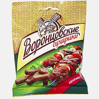 Сухарики Холодец с хреном/Ветчина и сыр/Телятина на гриле/Шашлык/Сыр/Томат и моцарелла Воронцовские 40г в ассортименте
