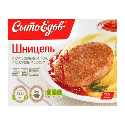 Изображение товара Шницель СытоЕдов с картофельным пюре под красным соусом замороженный 350г