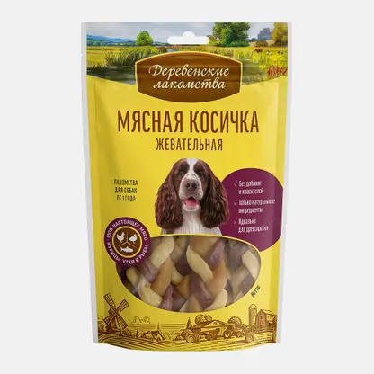 Мясная косичка жевательная для собак Деревенские Лакомства 90г