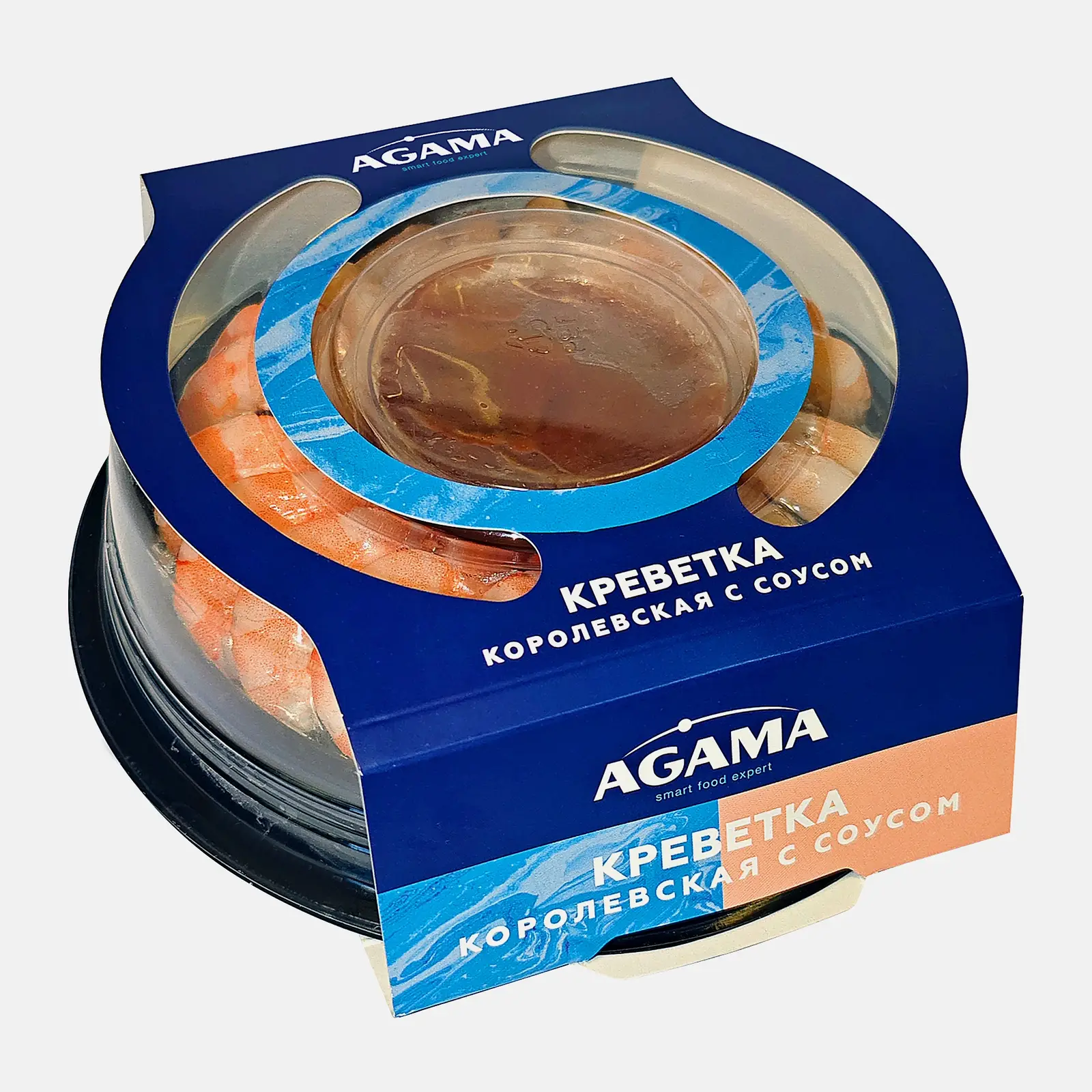 Изображение товара Креветки Agama варено-мороженные очищенные с хвостом в соусе 314 г
