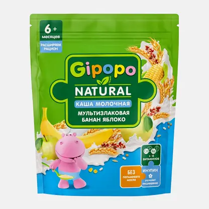 Каша детская Gipopo молочная Мультизлаковая Банан-яблоко 200г