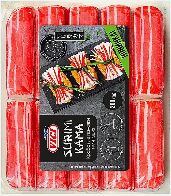 Изображение товара Крабовые палочки Vici Surimi Kama 200г - нежный белковый продукт для салатов и закусок