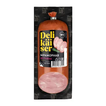 Изображение товара Ветчина Delikaiser Мраморная 400г Изображение товара Ветчина Delikaiser Мраморная 400г