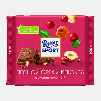 Шоколад молочный с кусочками клюквы и орехом лещины Ritter Sport 100г