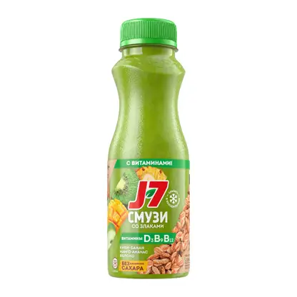 Изображение товара Продукт питьевой J7  Смузи Киви-Ананас -Манго-Яблоко-Банан со злаками и витаминами 300мл