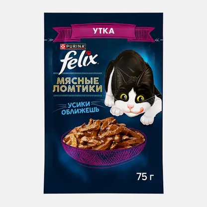 Влажный корм для взрослых кошек Мясные ломтики с уткой Felix 75г