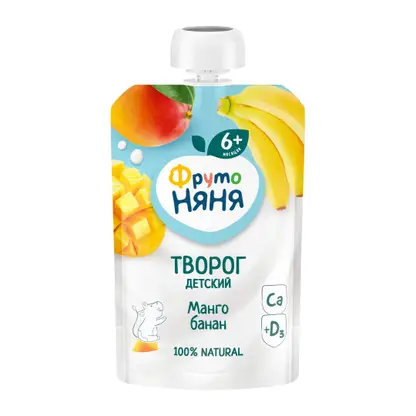 Изображение товара Творог детский со вкусом Манго и банан с 6 месяцев Фрутоняня 4.2% 90г