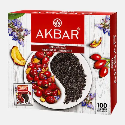 Чай черный Akbar аромат яблока и шиповник 100пак