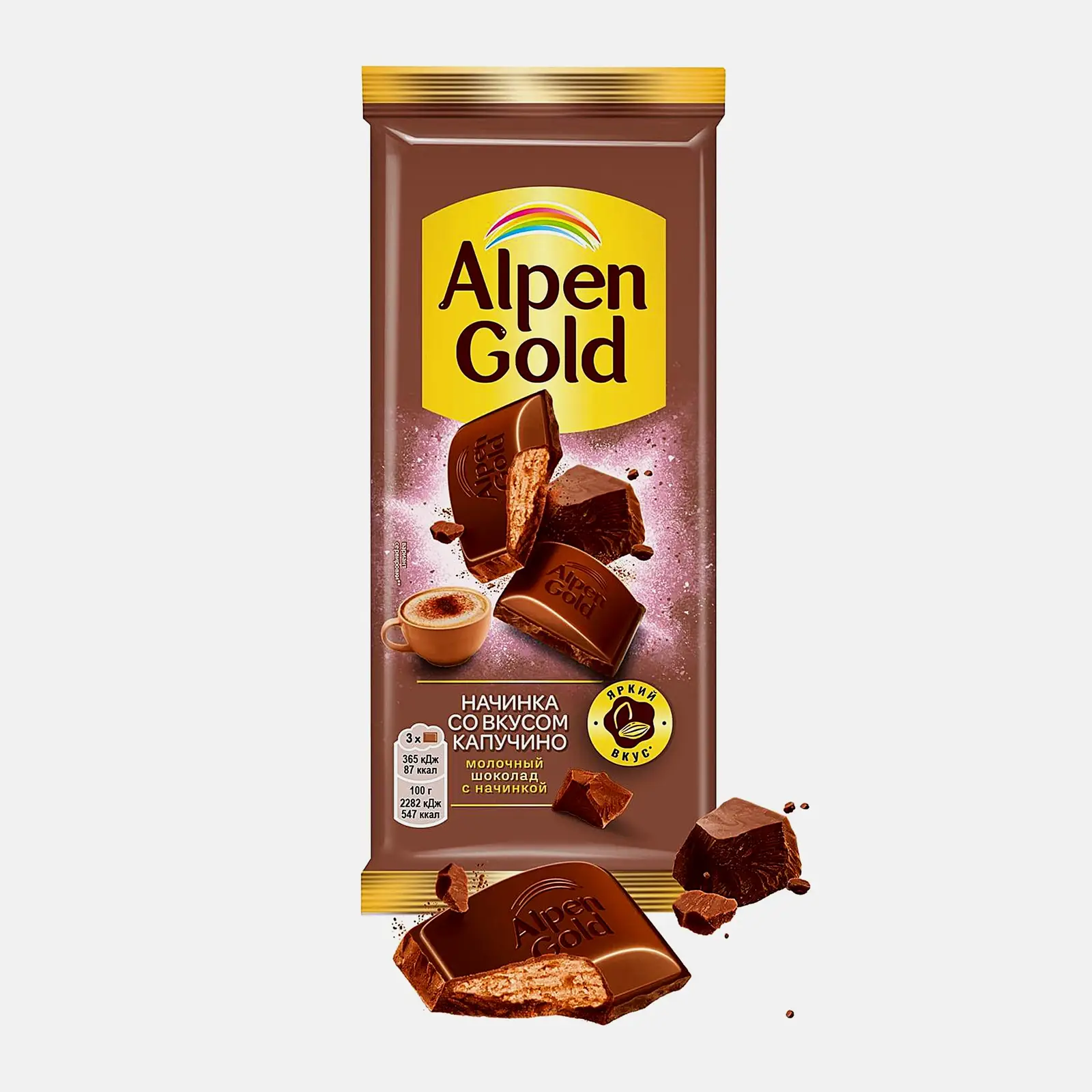 Изображение товара Молочный шоколад Alpen Gold с начинкой капучино 80г - насыщенный вкус и натуральные ингредиенты