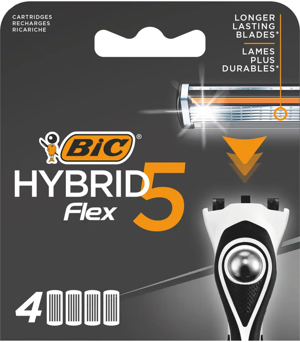 Сменные кассеты для мужской бритвыBIC Hybrid 5 Flex 5 подвижных лезвий 4шт