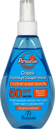 Спрей для тела Floresan Paradise Солнцезащитный Солнечная вуаль SPF50 160мл
