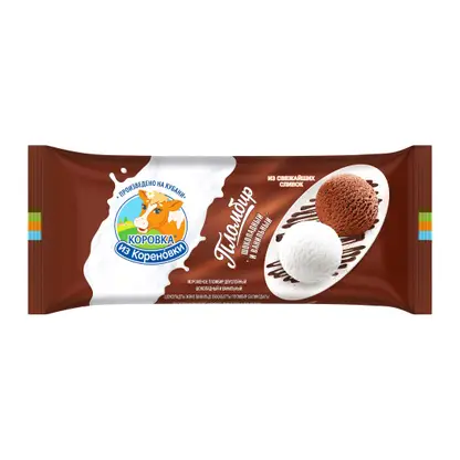 Изображение товара Мороженое Коровка из Кореновки Пломбир шоколадный и ванильный 400г