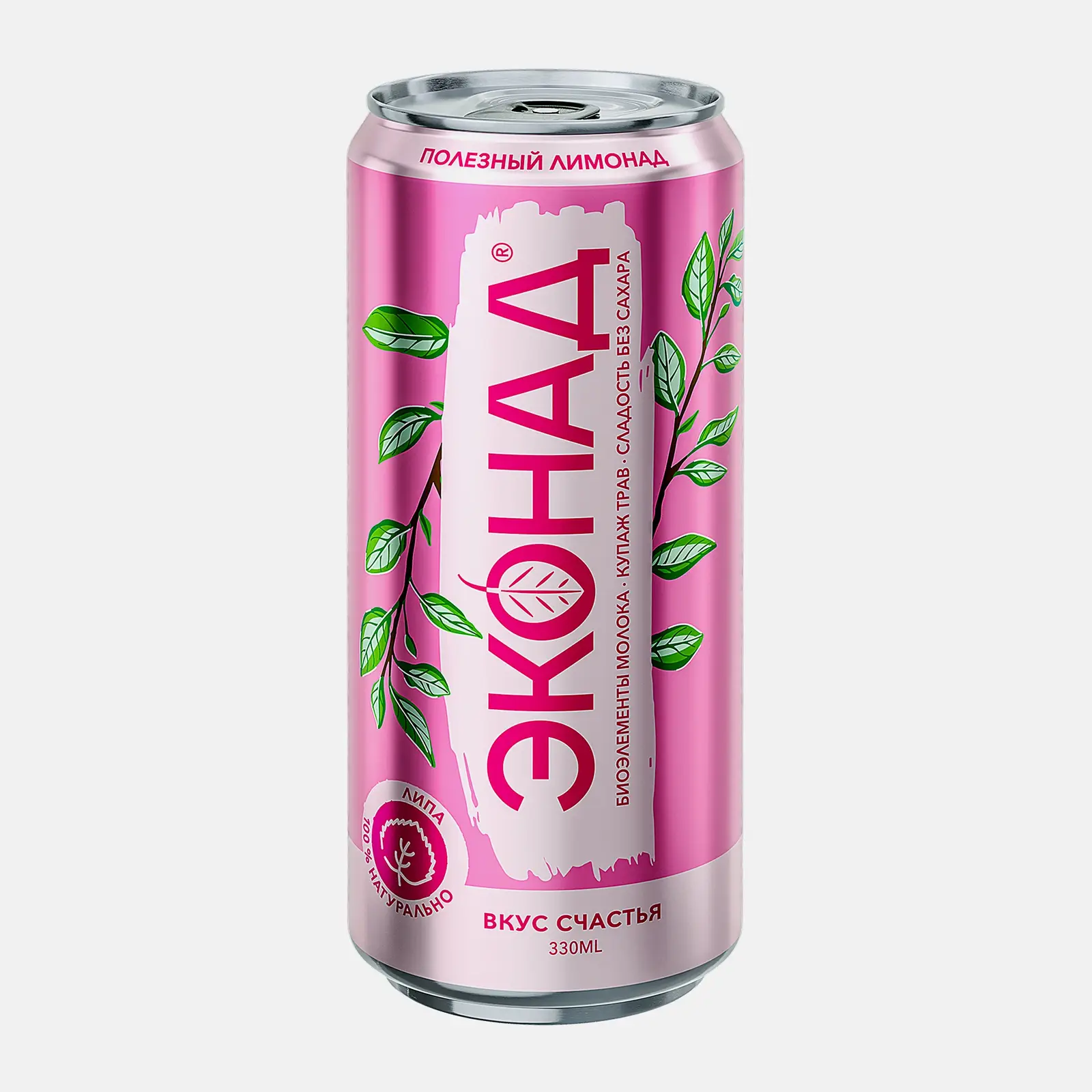 Изображение товара Эконад Лимонад Счастье 0 33 л газированный напиток без сахара с экстрактом липы и топинамбуром