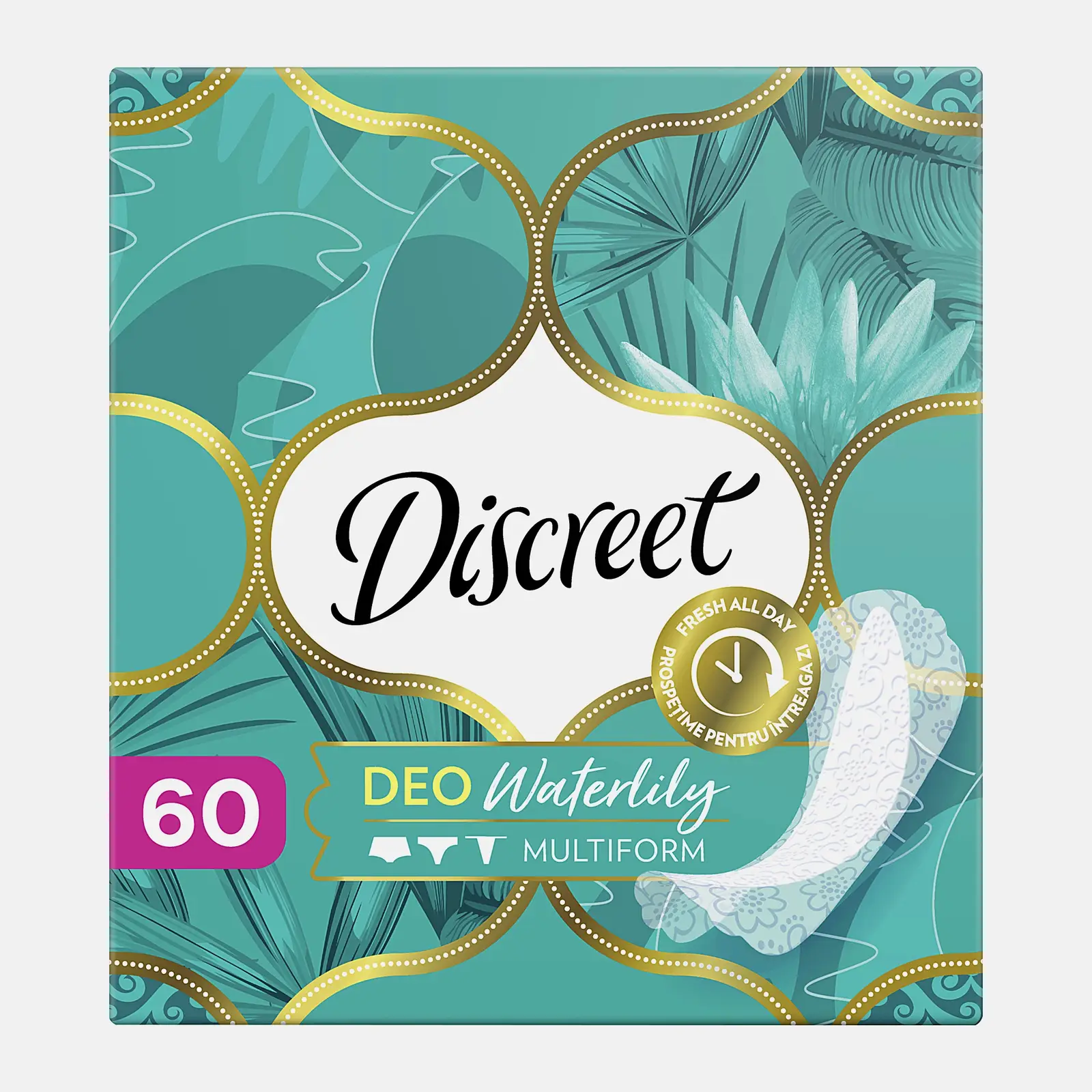 Изображение товара Прокладки Discreet Deo Water Lily Multiform ежедневные 60шт Изображение товара Прокладки Discreet Deo Water Lily Multiform ежедневные 60шт
